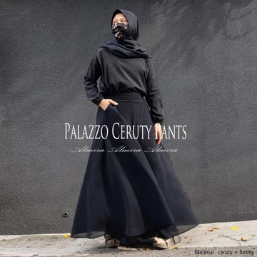 Celana Kulot Panjang Payung Lebar Wanita Muslimah Polos Palazzo Sifon Chiffon Ceruty Pants