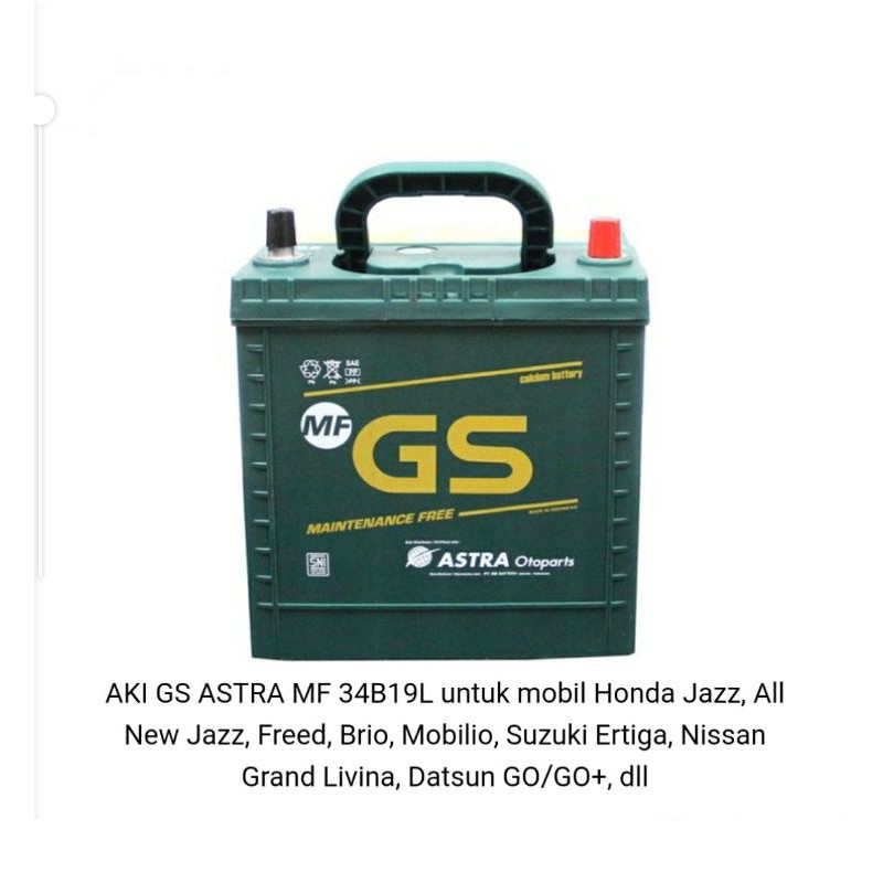 Jual AKI MOBIL GS ASTRA MF 34B19L untuk Honda Jazz, All New Jazz, Freed
