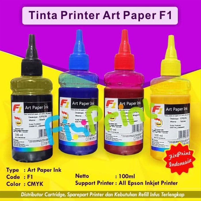 Jual Tinta Ink Refill Printer Epson Artpaper F1 100ml Art Paper CMYK ...