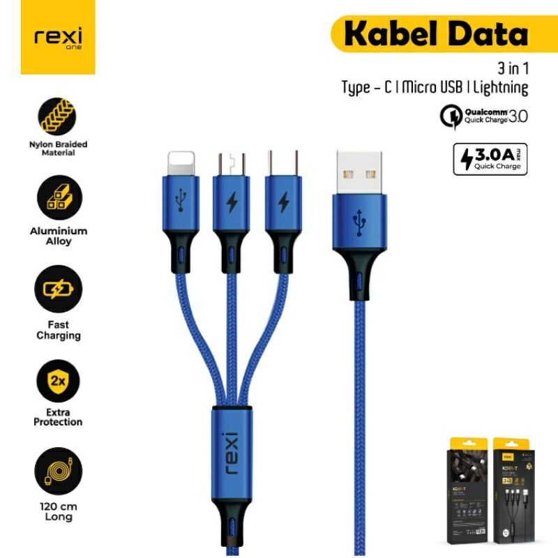 Jual Kabel Data Rexi Nylon In Micro Type C Lightning Shopee