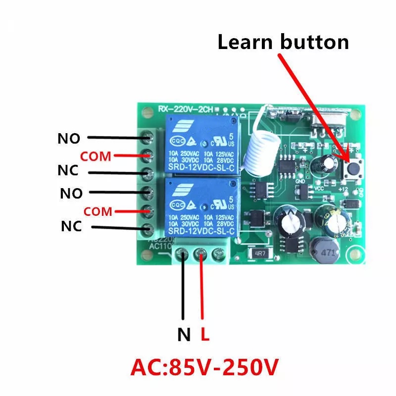 Jual Relay 220V 2Ch Wireless Remote Control Switch Transmitter Receiver ...