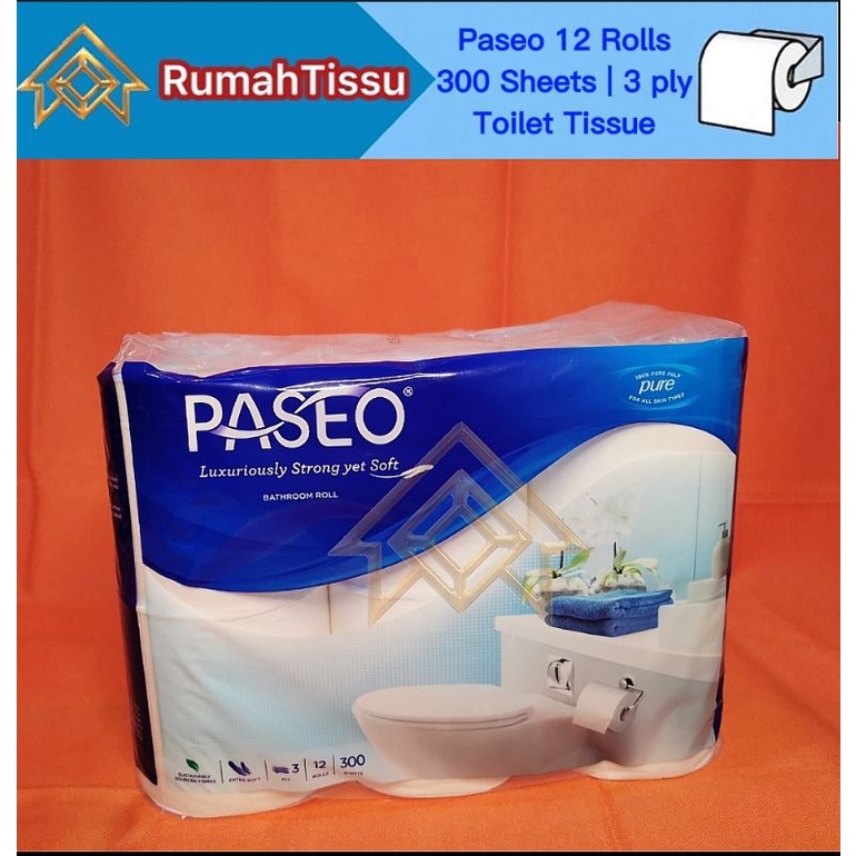 Jual Paseo Elegant Tissue Toilet Roll Core Non Emboss 12 Rolls 300 ...