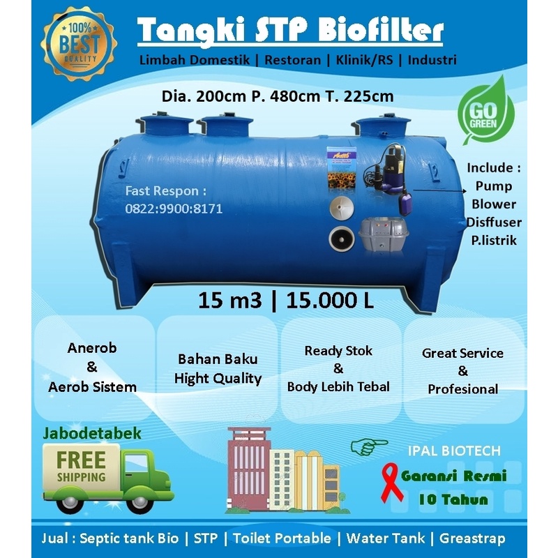 Jual IPAL STP BIOTECH, TANGKI IPAL BIOFILTER 15000 LITER, STP 15 KUBIK ...