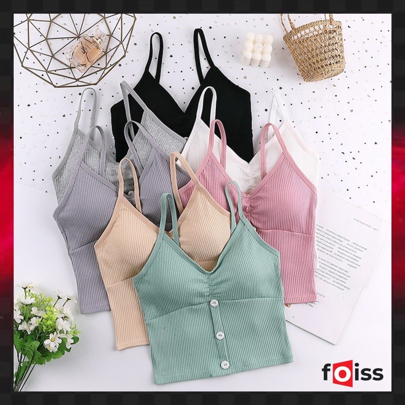 Jual Foiss Tank Top Bra Crop Top Olahraga Wanita Rajut Model Garis Sexy ...