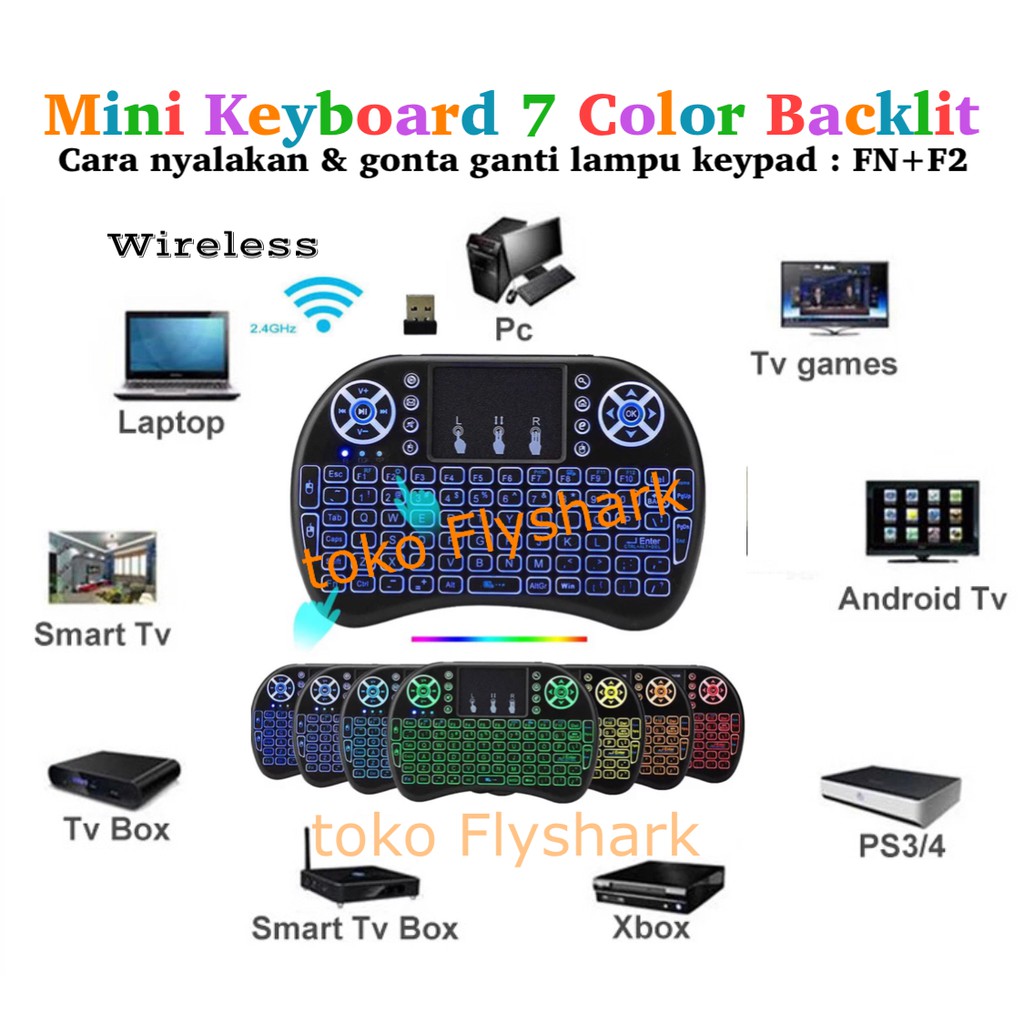 Jual Mini Keyboard Wireless i8 Touchpad Mouse with 7 Color Backlit