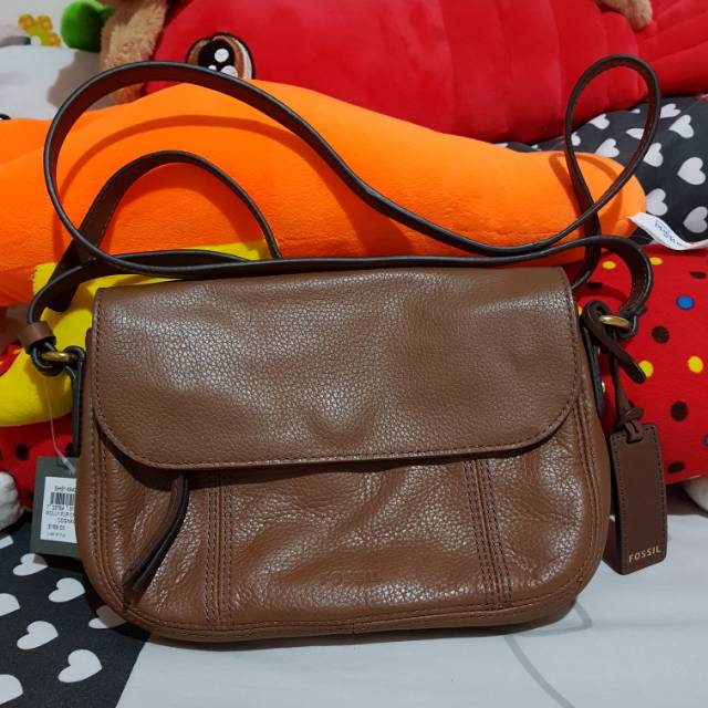 Jual SALE Tas Fossil Molly Flap Crossbody Small Cognac brown