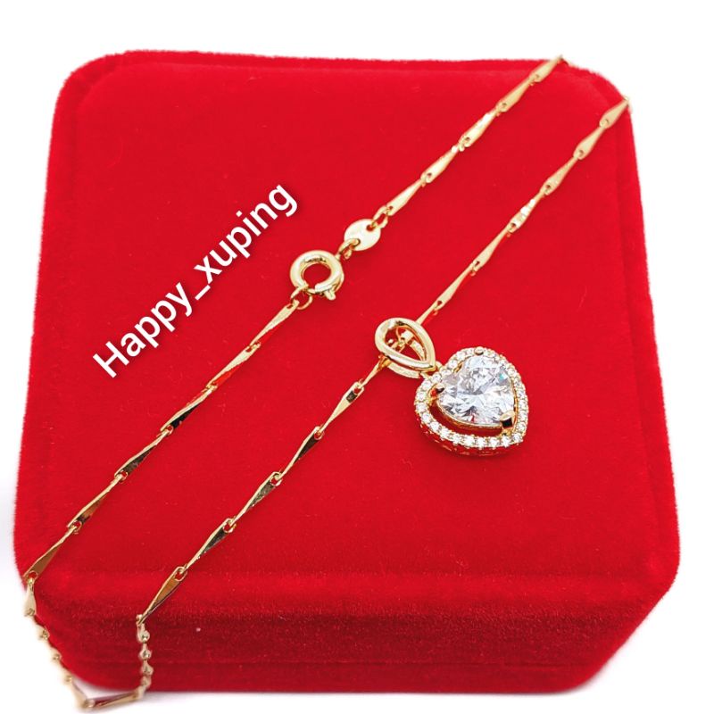 Jual Set Kalung Xuping Asli Titanium Fashion Korea Lapis Emas Model Liontin Love Mata Cristal