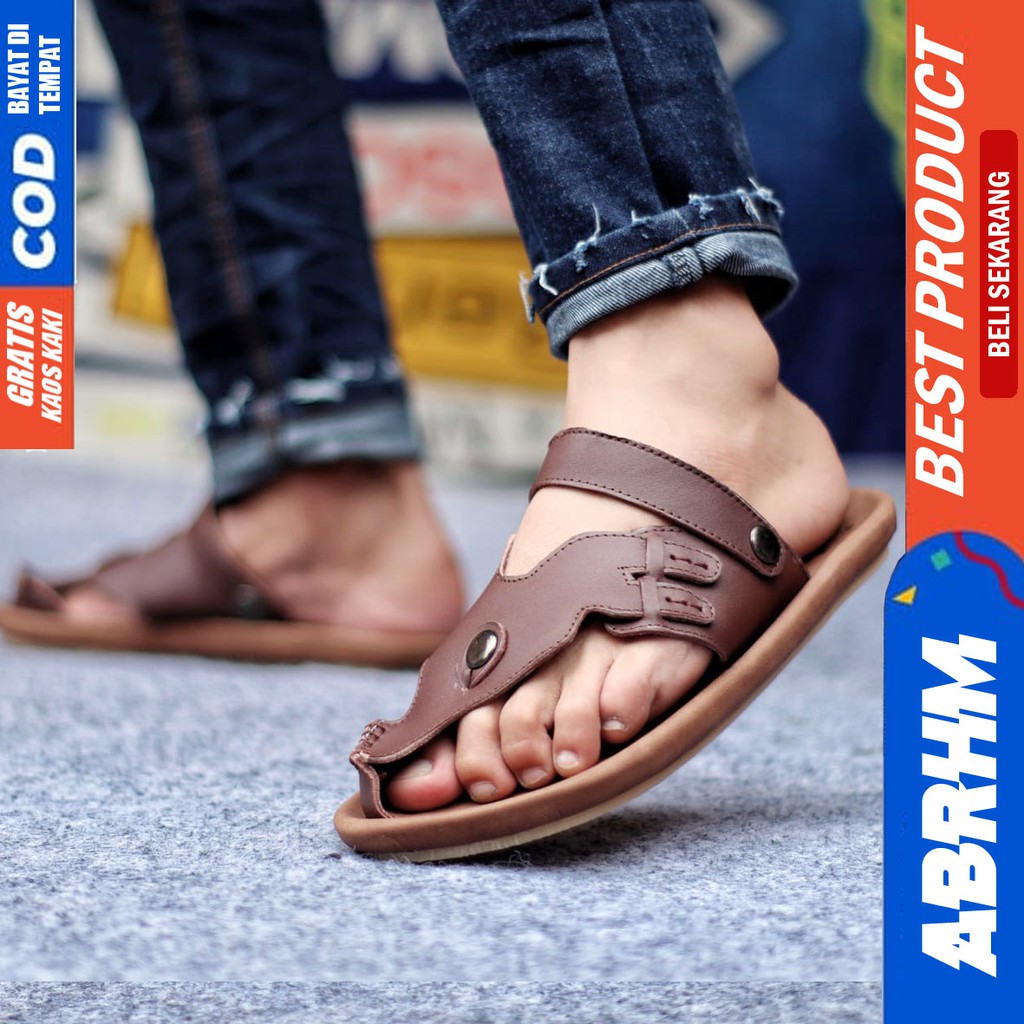 Jual Abrhm X Lucky Sandal Jepit Pria Sandal Pria Kulit Asli Sendal Jepit Cowok Cowo Keren Ori