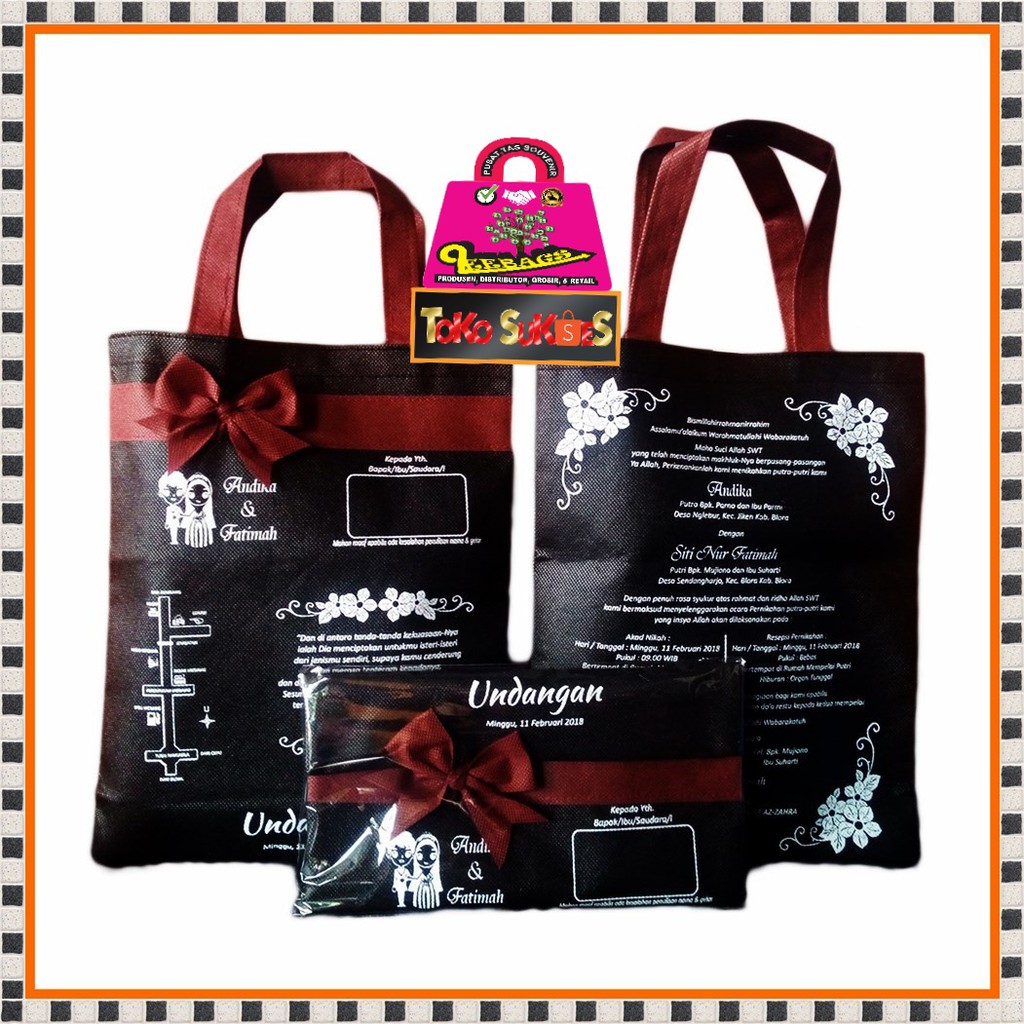 Undangan Pernikahan Tas, Vintage, Rustic, Elegan, Unik, Lucu, Premium, Bermanfaat, Murah, Kain Tebal