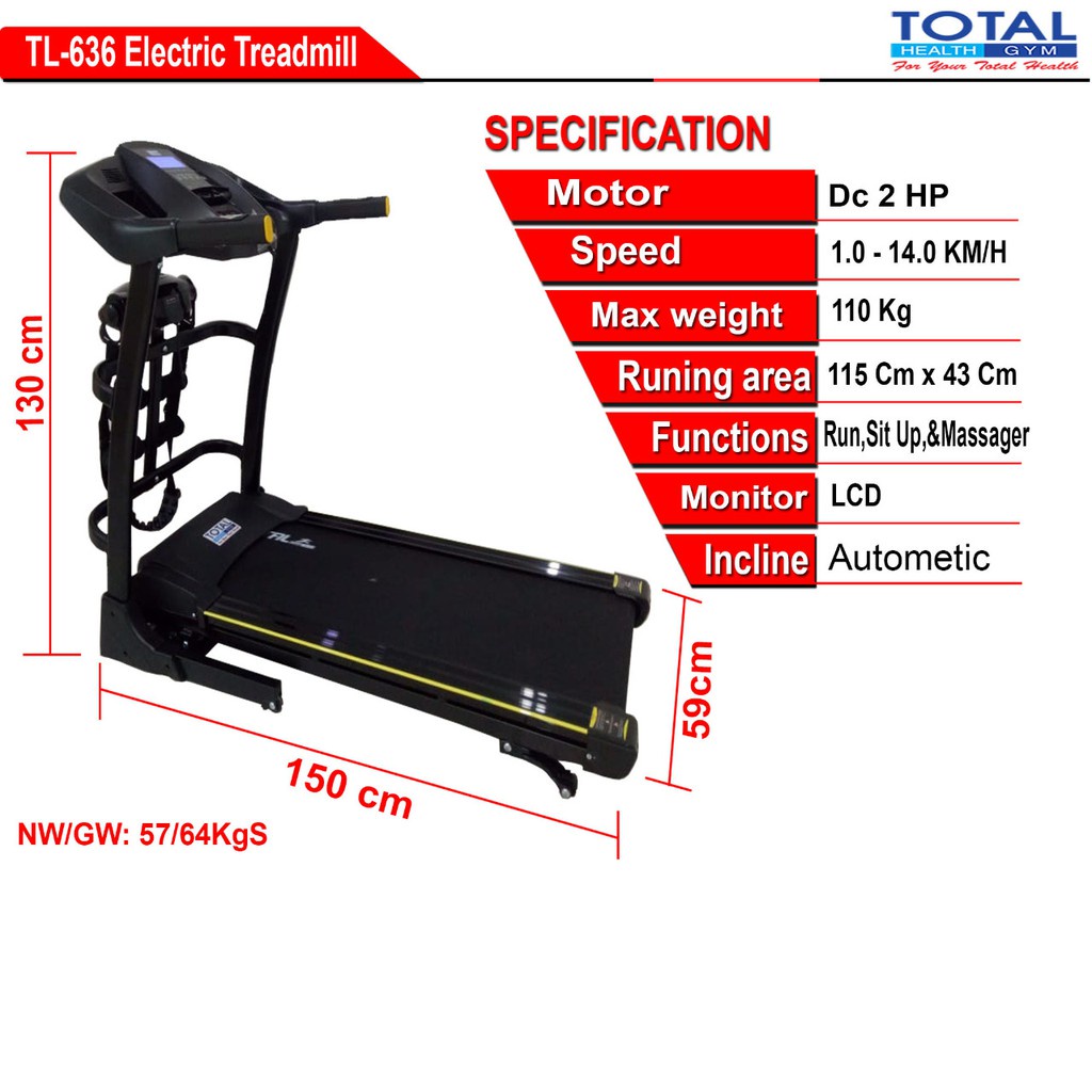 Jual Alat Fitness Olahraga Lari Treadmill Elektrik Motor 2 Hp Tl 636