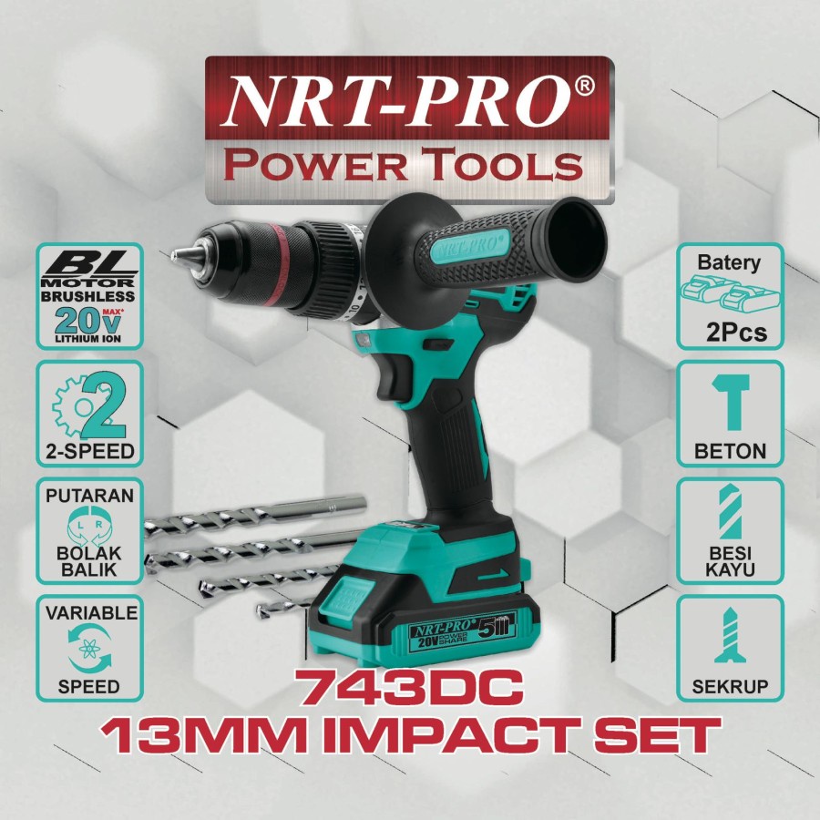 Jual Bor Cordless Nrt Pro Dc 743hd Mesin Bor Portable 13mm 20volt