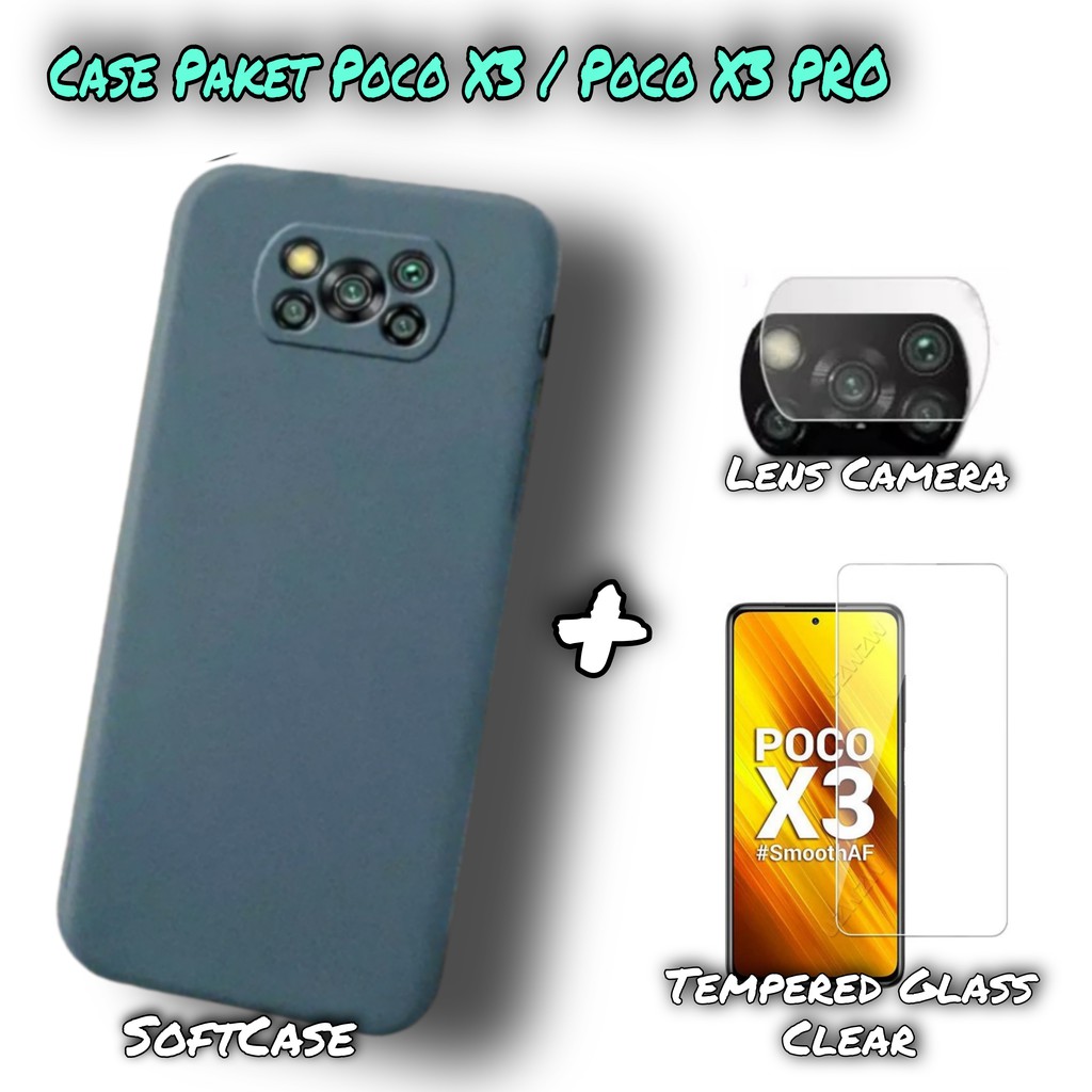 Jual Promo 3in1 Soft Case Poco X3 Poco X3 PRO Tempered Glass