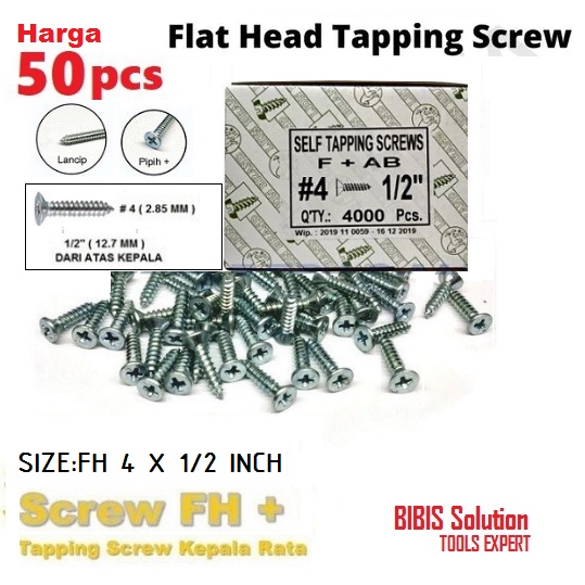 Jual Skrup Tapping 4x1 Per 2 inch isi 50 pcs Sekrup FH 4 X Setengah ...