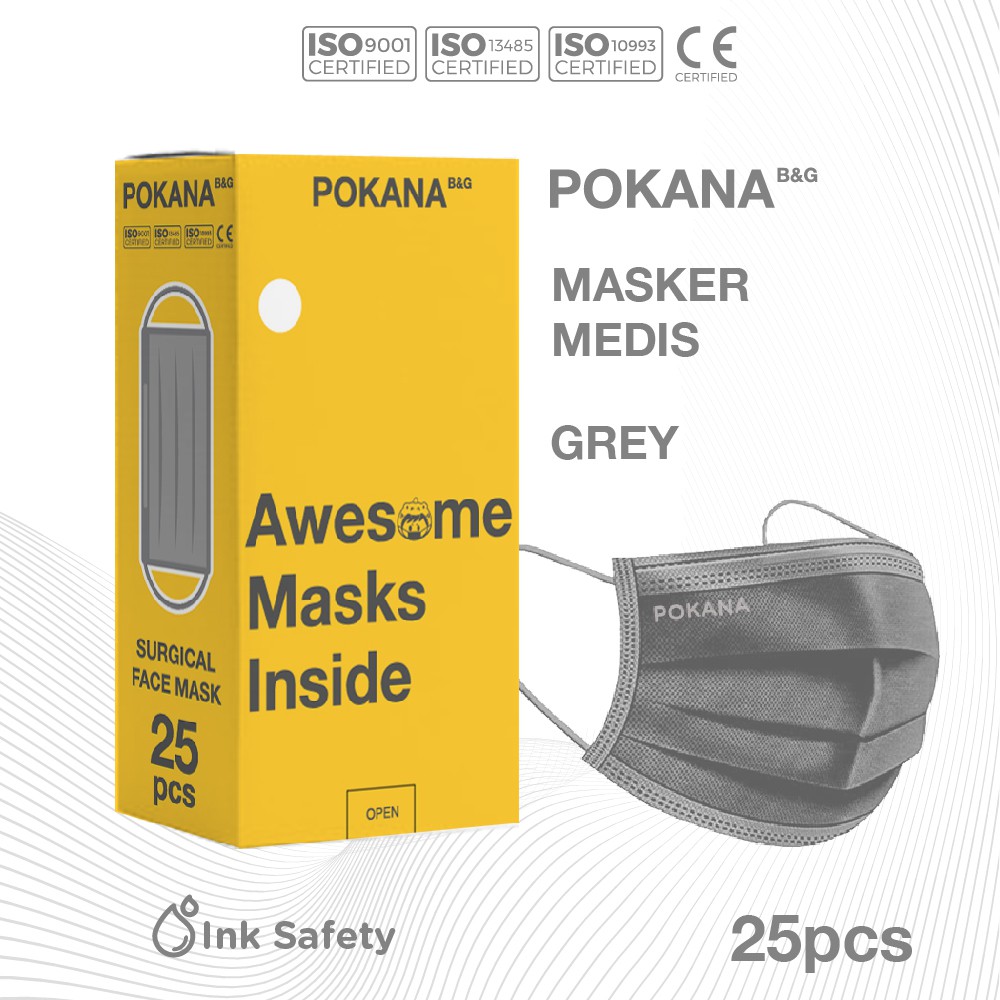 Jual POKANA B&G 4-ply Earloop Medical Face Masker - Box Isi 25s (Grey ...