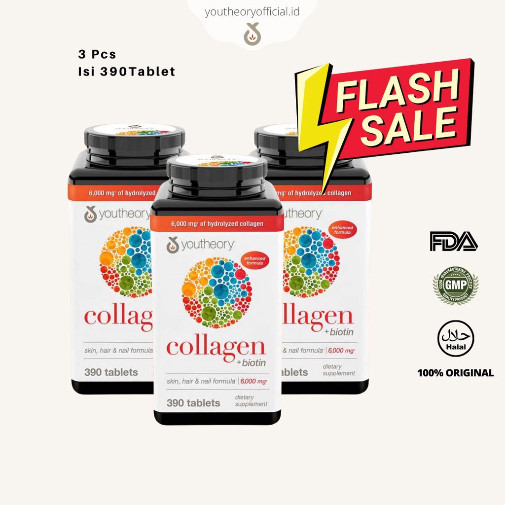 Jual Youtheory Collagen Plus Biotin & Vitamin C 390 Tablets 3 Botol