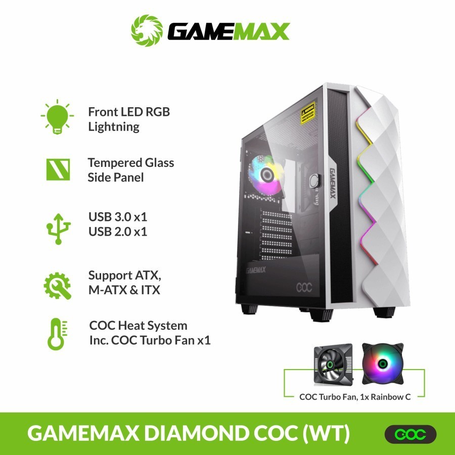 Jual Casing Gamemax Diamond COC With COC Turbo Fan - White | Shopee ...