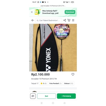 Jual Yonex arcsaber 10 Premium 2012 kode sp original Japan raket