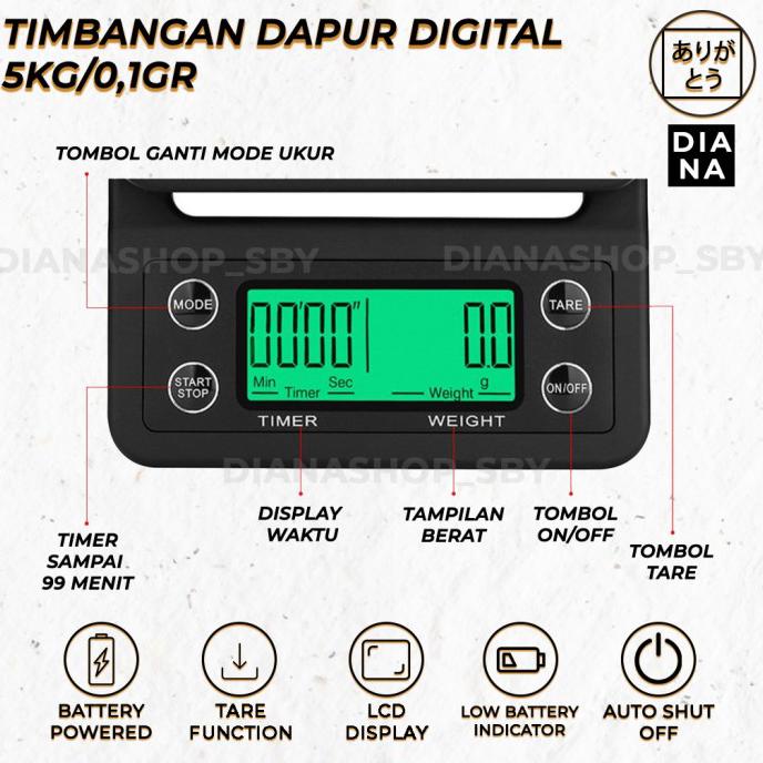 Jual SEDIA! TIMBANGAN DIGITAL KOPI 3KG/0.1GR TIMER V60 DRIP COFFEE ...