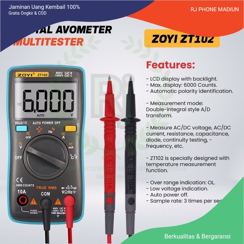 Jual MULTITESTER ZOYI ZT102 DIGITAL ORIGINAL Shopee Indonesia