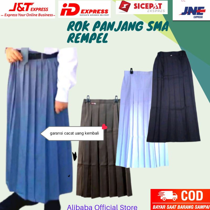 Jual seragam sekolah rok panjang SMA rempel abu abu coklat putih hitam ...
