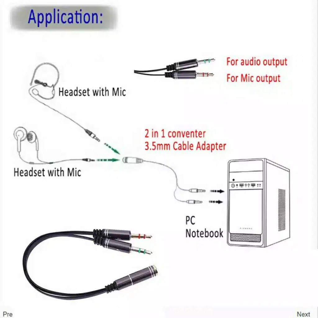 Jual Splitter Aux Mm Female Trrs To Male Aux Mm Mic Sound