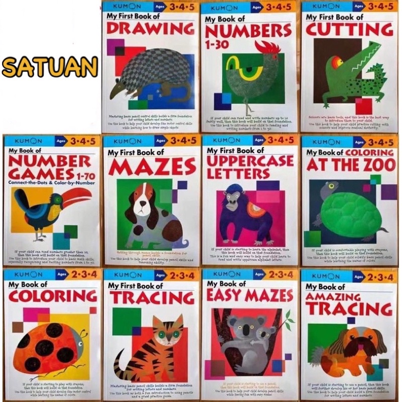 Jual KUMON Workbook SATUAN usia 28thn Number Mazes Tracing Drawing