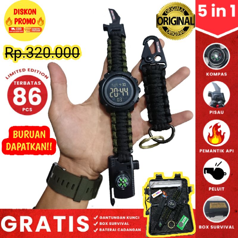 Jual Jam Tangan Custom Outdoor Multifungsi Tactical Paracord Strap