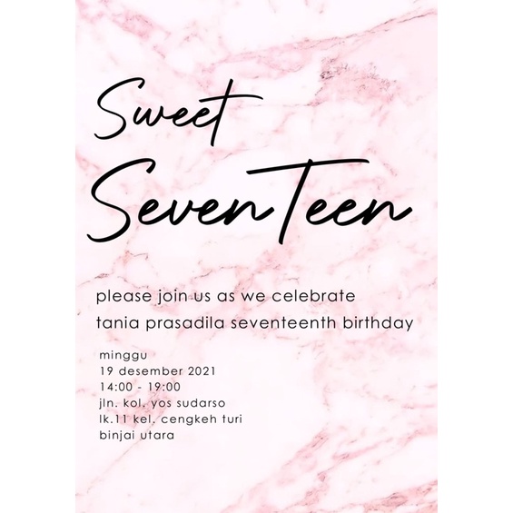 Jual Birthday Invitation / Undangan Ulang Tahun Sweet Seventeen Include