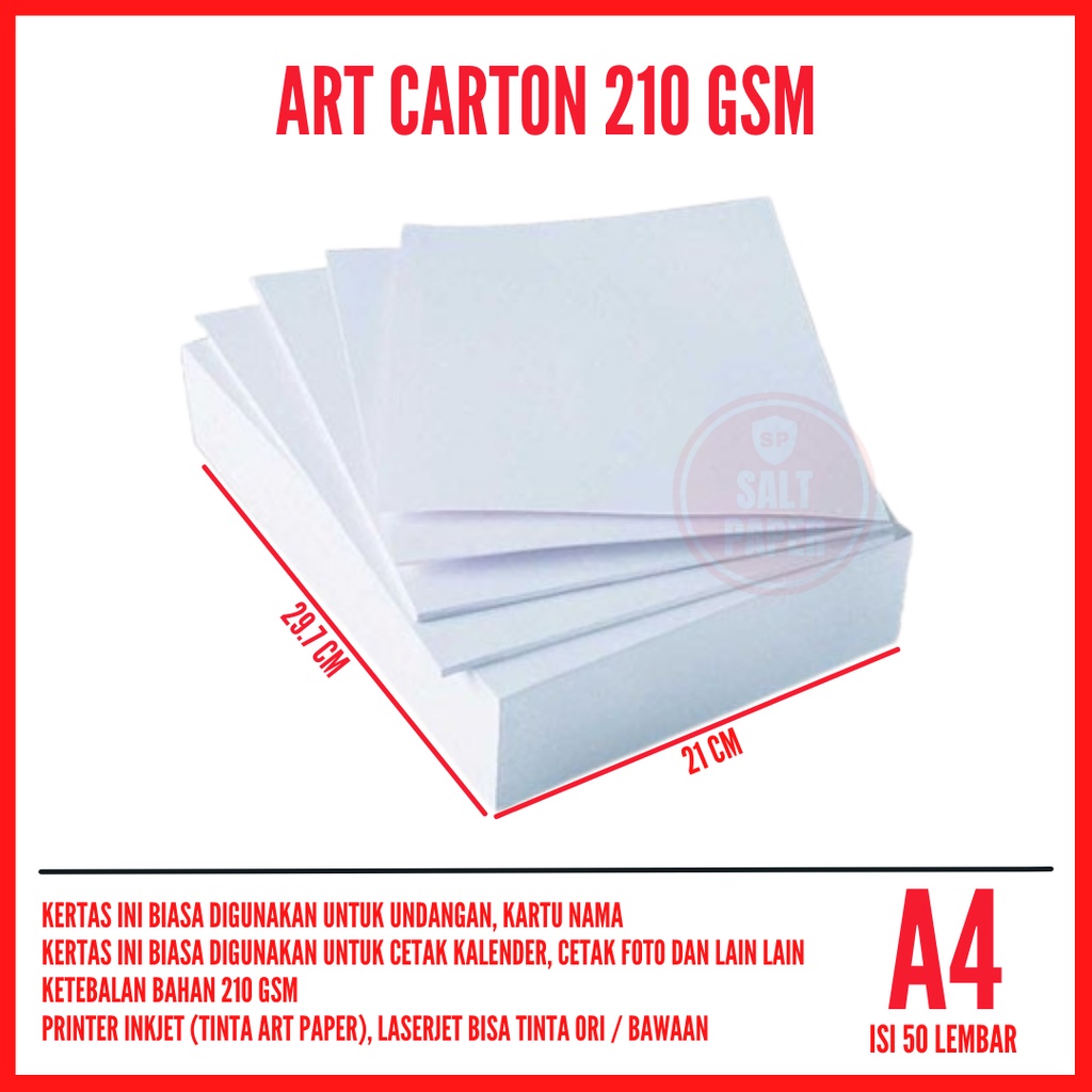 Jual Kertas Art Carton A4 210 Gsm Isi 50 Lembar Kertas Art Carton A4