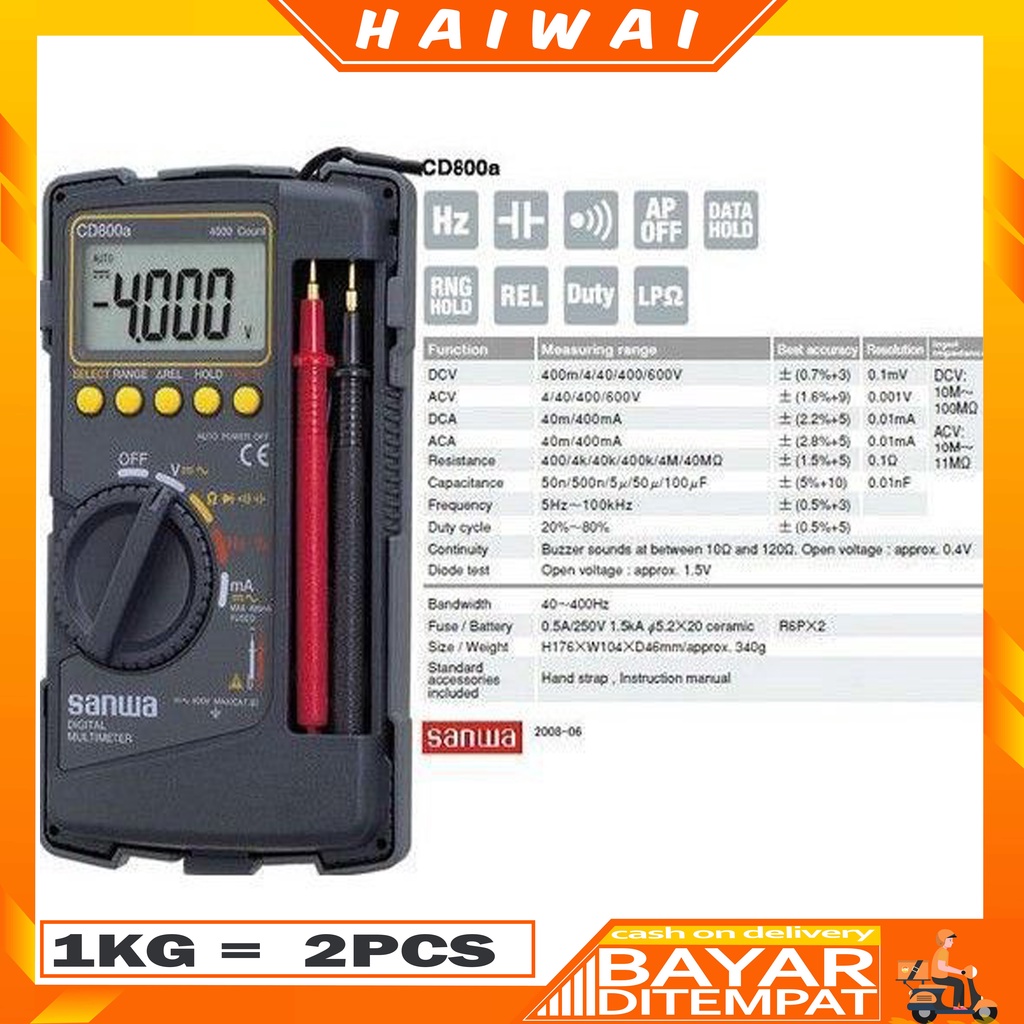 Jual HaiWai COD Multitester Sanwa CD800A - Multimeter CD800a - Multi ...