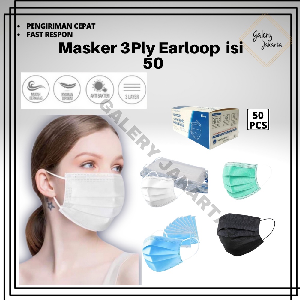 Jual Masker 3Ply Earloop PutihProtective Disposable Mask Non Medis GJ ...