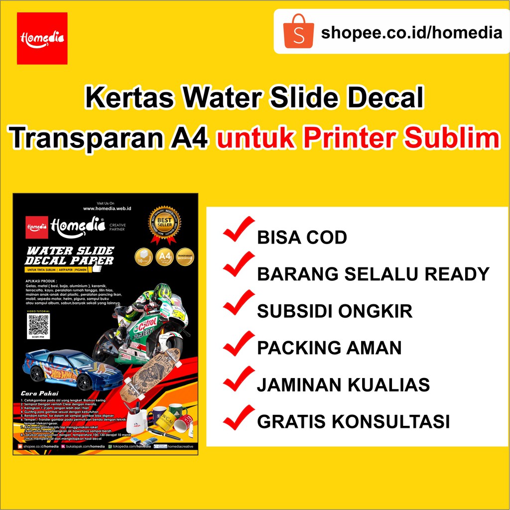 Jual Kertas Water Slide Decal Transparan Ukuran A4 untuk PRINTER SUBLIM ...