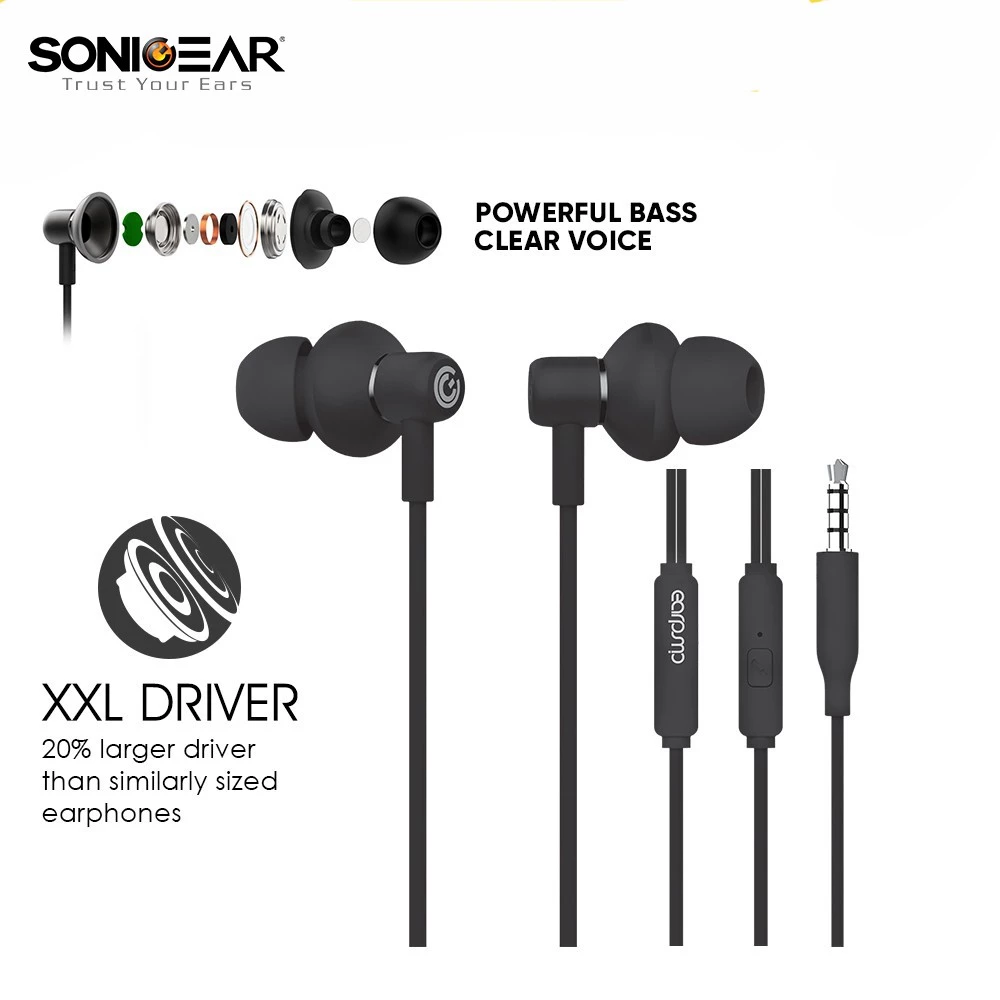 SonicGear Headset Hyperbass Buds 1 Gaming Earphone With MIC Powerful Bass for Sport, Gaming, Music