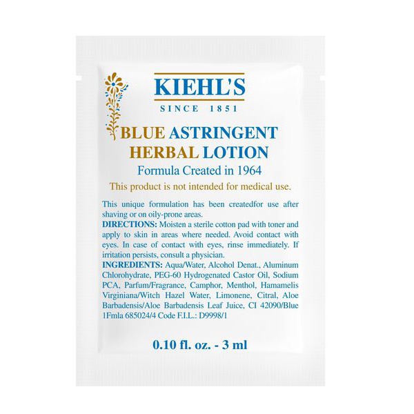 Jual KIEHLS Blue astringent herbal lotion sachet - 3 ml | Shopee Indonesia
