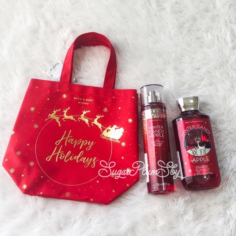 Jual Winter Candy Apple Gift Set / Tote Bag Small Happy Holiday BBW ...