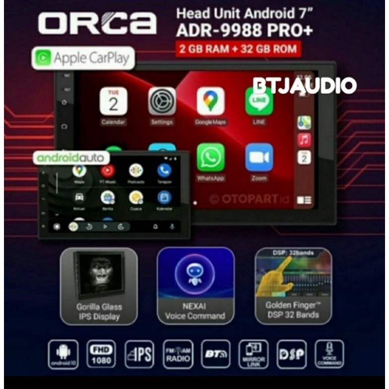 Jual HEAD UNIT TAPE MOBIL ANDROID ORCA ADR-9988 PRO+ G2 RAM 4GB/64GB ...