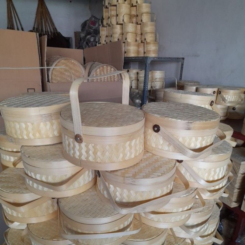 Jual hampers rantang bambu diameter 20cm tingg¹i 12cm bleching putih ...