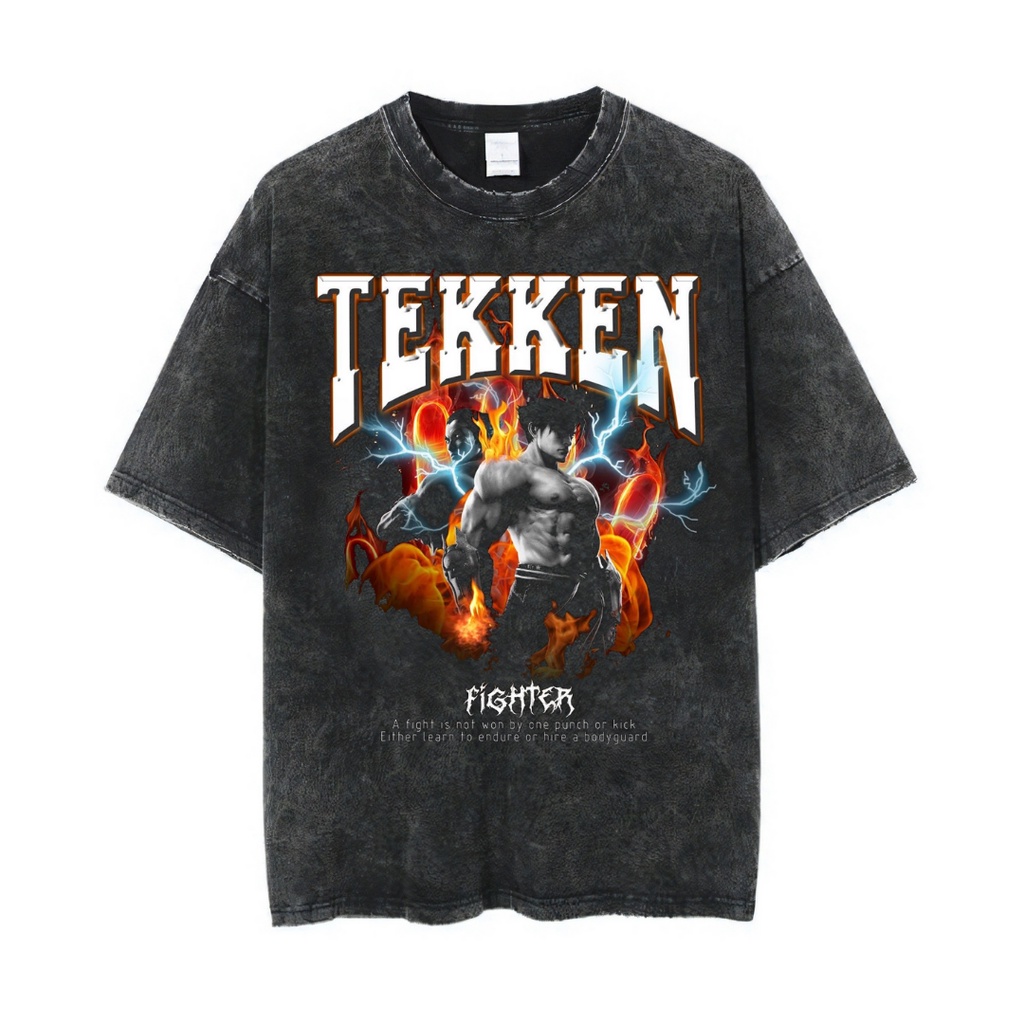 Jual Psycho Crucify Tekken Oversized T Shirt Stone Wash Kaos