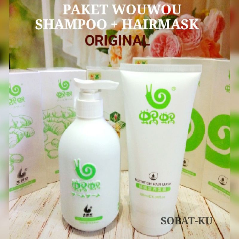 PAKET WOUWOU WOWO SHAMPOO 300ml + HAIRMASK 180ml ORiGINAL 100% Ready Stok