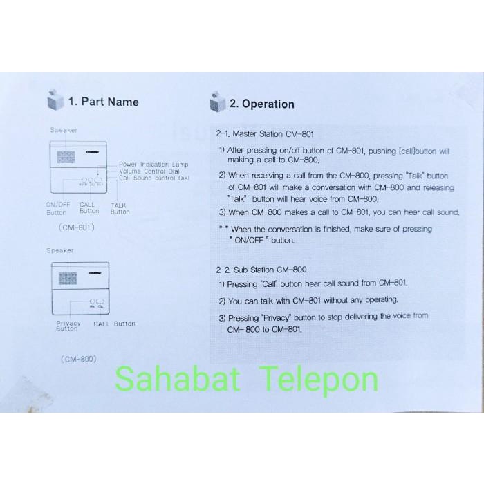 Jual Konektor | Commax Intercom Suara Terbuka ( 2 Arah ) Cm 801 + 800 ...
