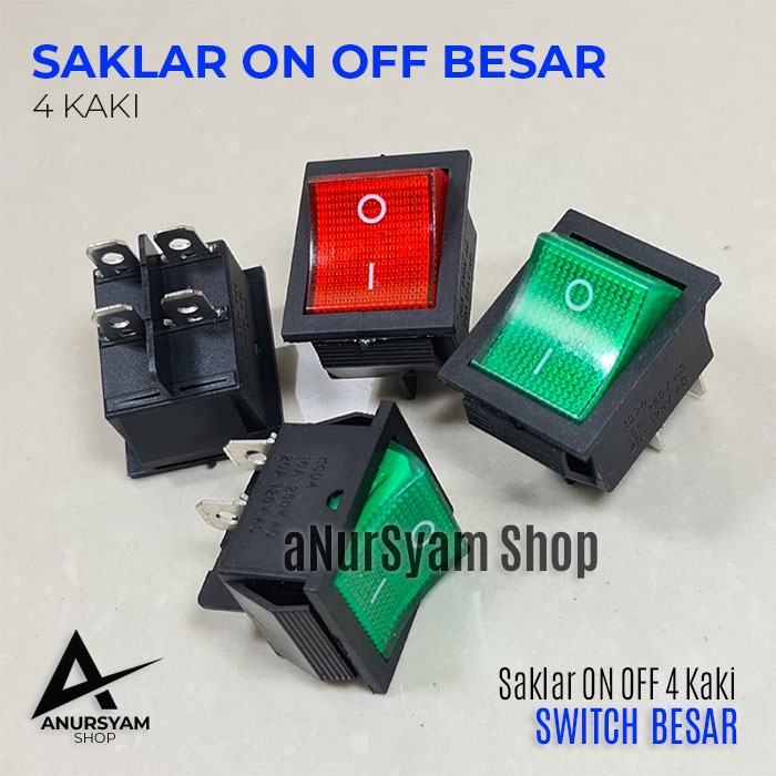 Jual Saklar On Off Switch Besar 4 pin Merah Hijau | Shopee Indonesia