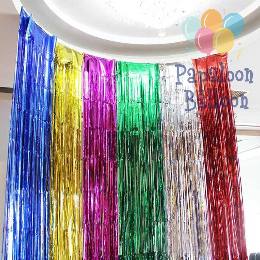 Jual Foil Curtain Shimmer Backdrop Tirai Rumbai M X M Merah Biru Gold Hijau Silver Rose Gold