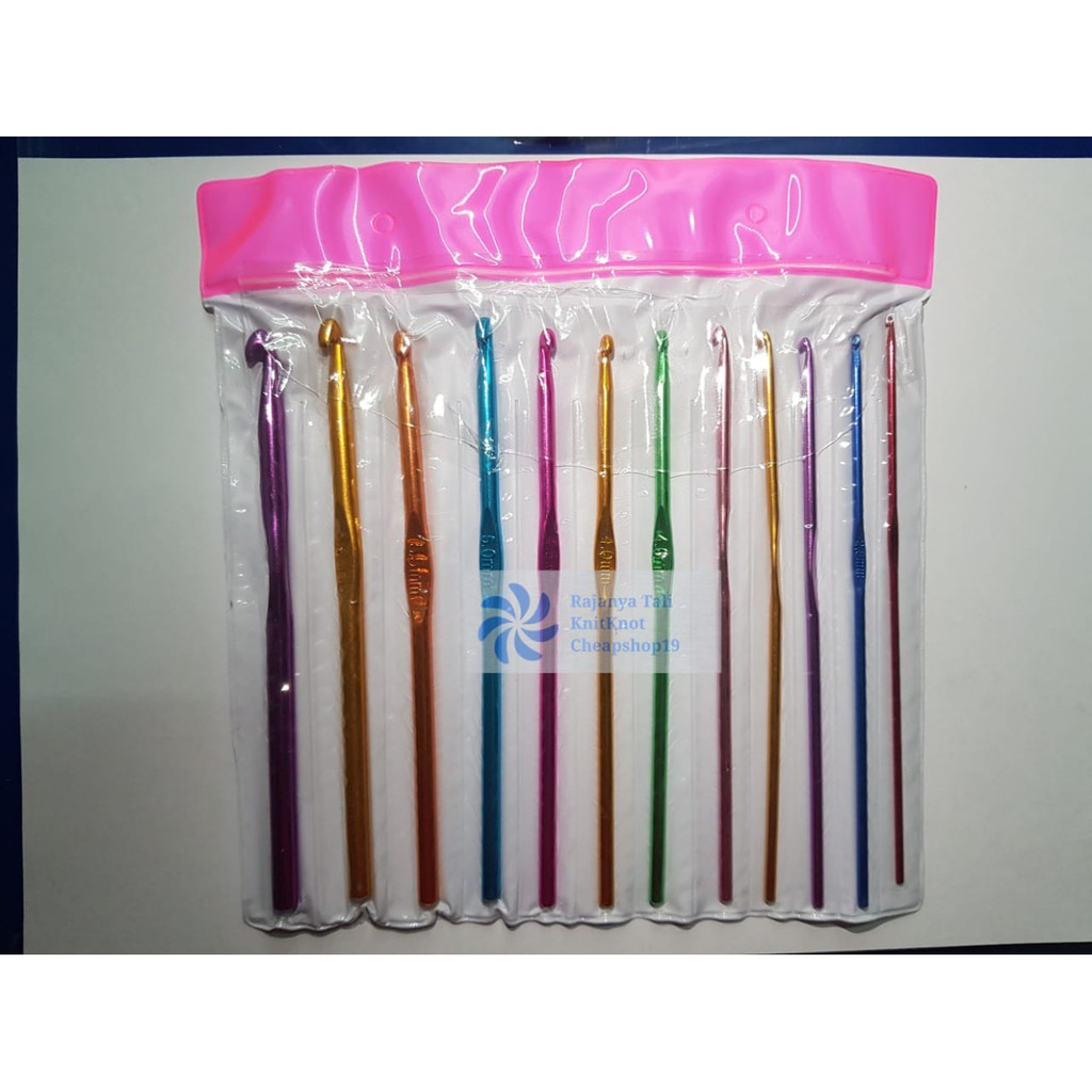 Jual Hakpen Aluminium / Jarum Rajut / Crochet Hook Set 12pcs/Set ...