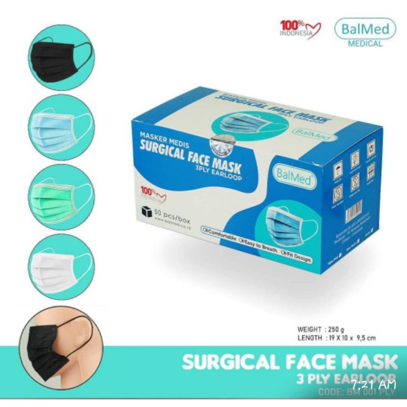 Jual Balmed Masker Medis 3PLY Earloop isi 50 sheets biru | Shopee Indonesia