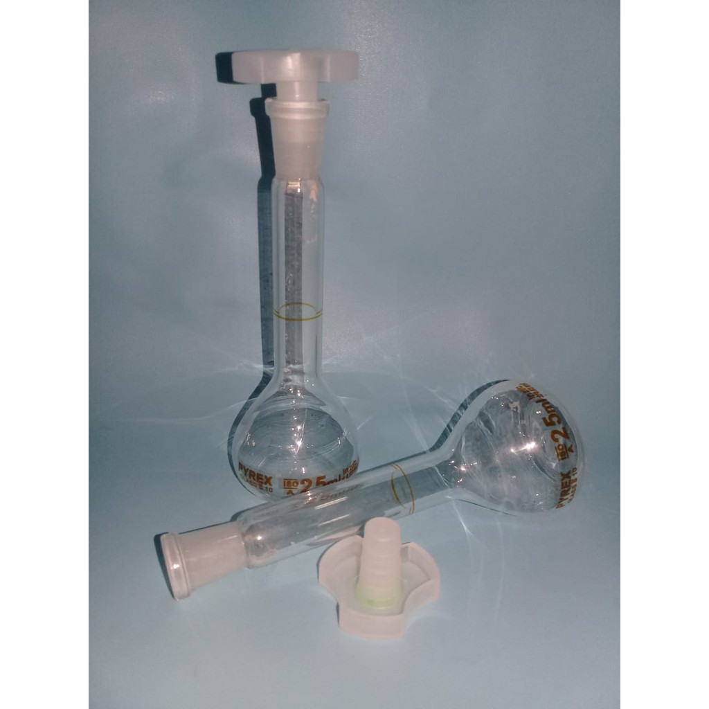 Jual VOLUMETRIC FLASK / LABU UKUR PYREX 25 ml - Boro, Plastic Stopper ...
