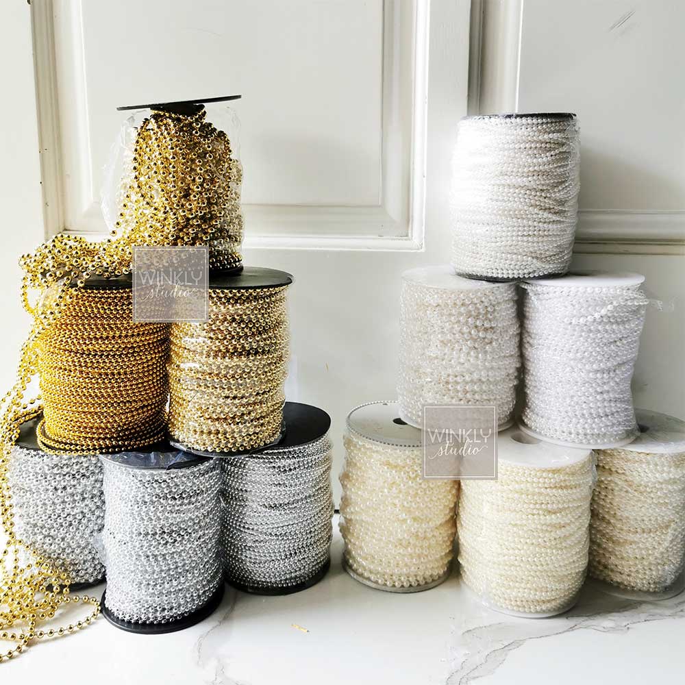 Jual Mutiara Renteng 3mm 4mm 5mm Gold Silver Broken White / Parel ...