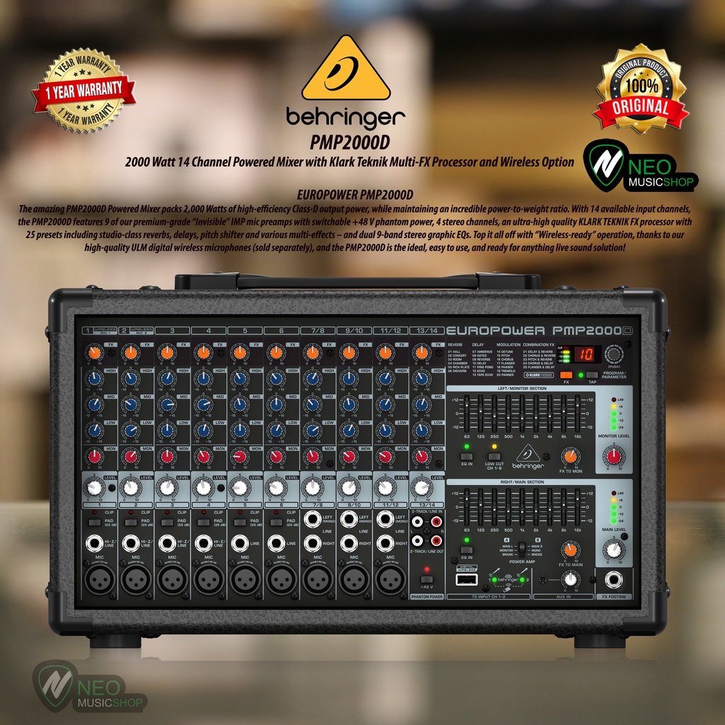 Jual Behringer PMP2000D 2000 Watt 14 Channel Powered Mixer FX Processor