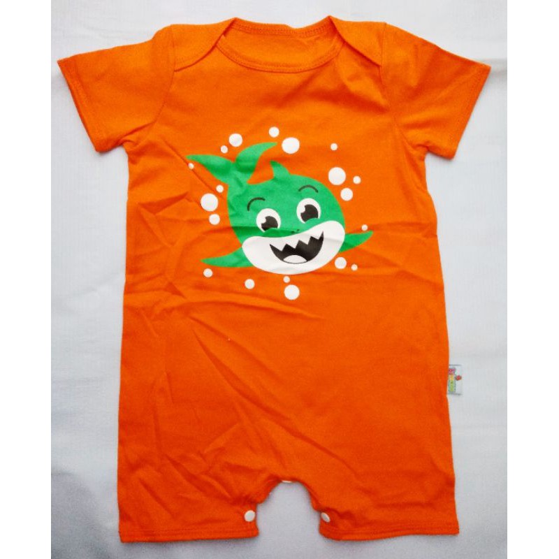 Jual Baju Jumper baby shark warna Orange untuk usia 312 bulan s.d 1 tahun romper bayi baby anak