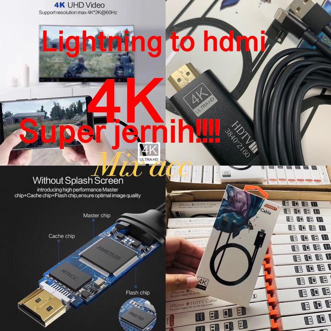 Jual Kabel Lightning to hdmi 4K Super jernih 2m iphone apple to hdmi 2m ...