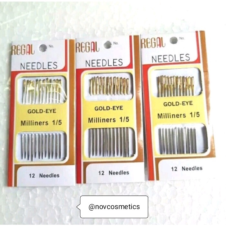 Jual Jarum Jahit Tangan Regal Gold Eye Miliners 1/5 Isi 12pcs / Jarum ...